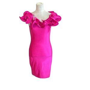 Vintage Voila Designs Dress M Ruffle Barbie Stretchy Sleeveless Bold Glam Party